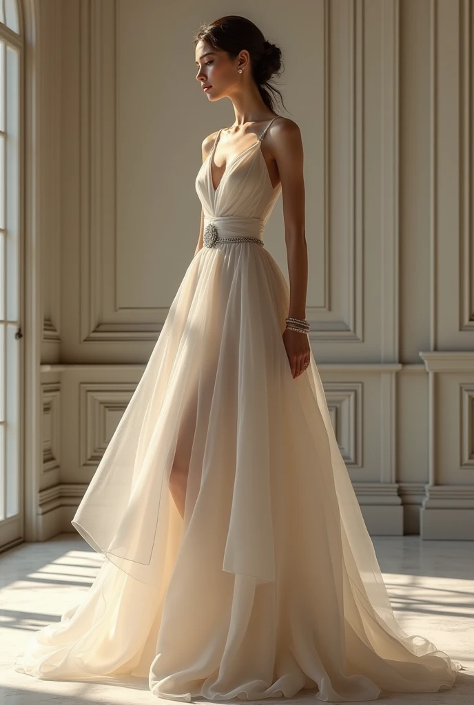 a woman in a white dress standing in front of a beige background, long white dress, white gown, beautiful long white dress, flowing white dress, wearing a white flowing dress, in a long white dress, elegant white dress, long gown, gown, white dress, romantic gown, pretty white dress, wearing long gown, flowing dress, in a maxi white dress