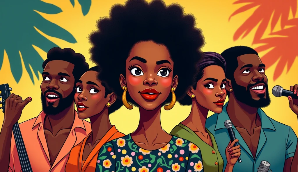 Happy black people illustration, black awareness day girl design, International youth day poster , Black people team illustration,