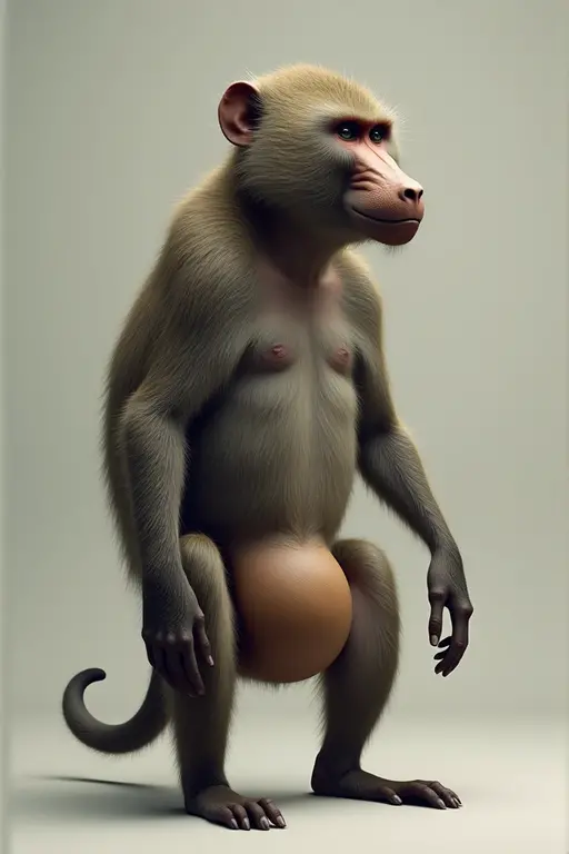 (By Taran Fiddler), (By Chunie), (By Dargem), "A cute baby monkey lies down, grabs his butt and stretches open his anus for the viewer to see. His heavy. sagging balls and long girthy penis are clearly visible. The baby looks nervous."