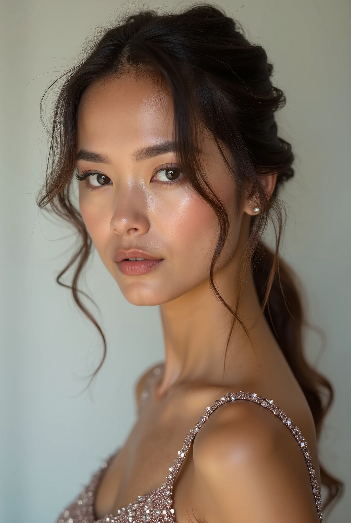 A close up of a woman in a dress with a tiable - SeaArt AI