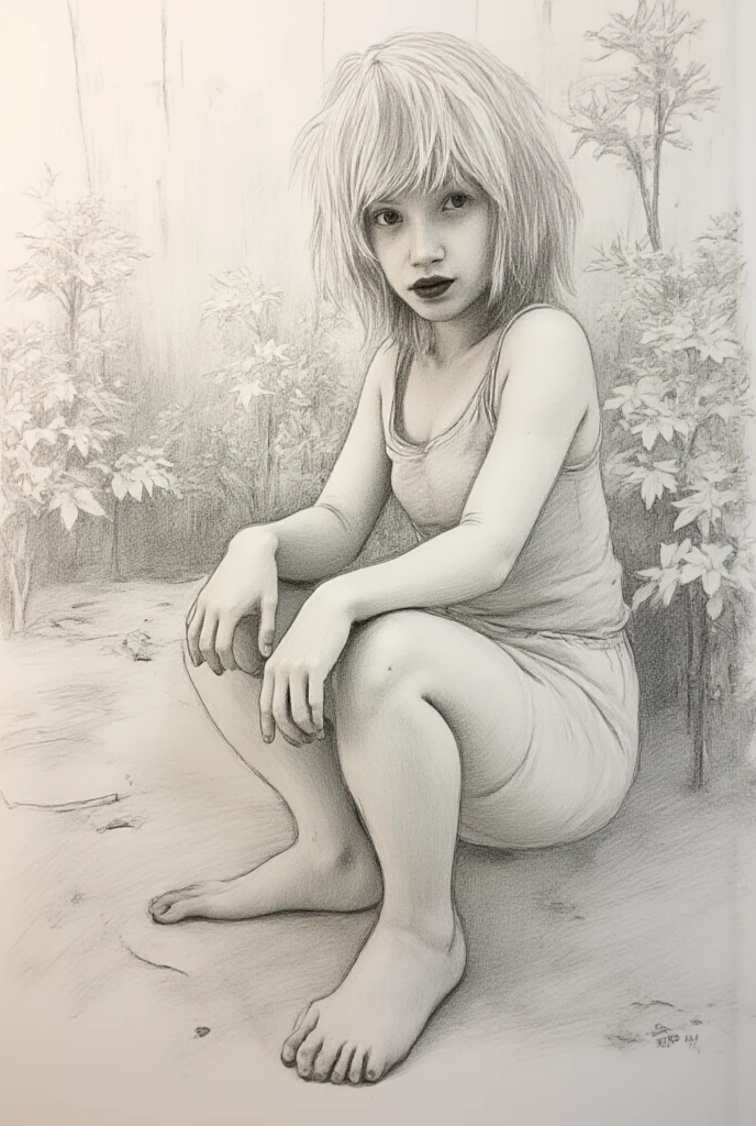 <lora:OskarssonsLinesAndDots:1>, OskarssonsLinesAndDots, drawing, A young woman nude in the yard, DreamTeen