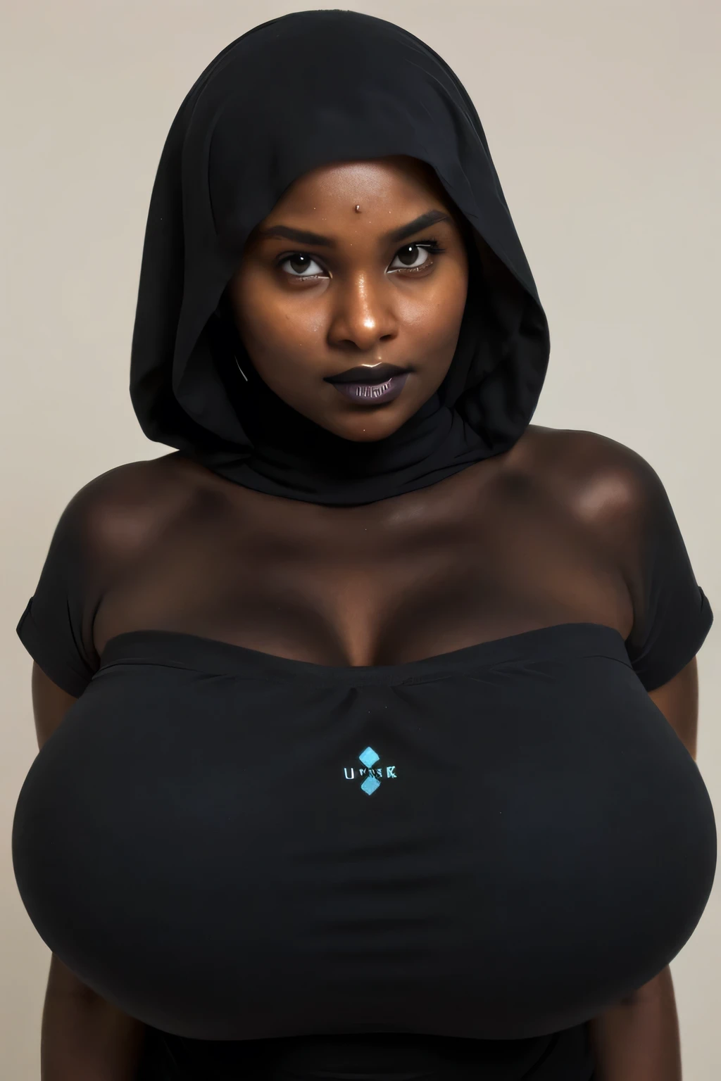 green fluorescence Strapless Jumbo (Fatty), adorable, (1 girl), (face to face), , baby face, sad, half body portrait, (face details: 1), (eye details: 1), ((huge breasts Solid:1.64)). wearing translucent (transparent) transparency (soft short t-shirt cropped) , hijab, .. Cute posed. proportional body. Ultra High Res. realistic: 1.4, UHD, view from side seductive pose, (ebony:1.3), (Dark Blue Lipstick:1.2), (sad face expressions:1.3) LITTLE SMALL GIRLS, LITTLE SMALL GIRLS, LITTLE SMALL GIRLS, (shine dark black tone skin:1.7), (big thick nipples:1.3) detail G-STRING , muscle:1.3)