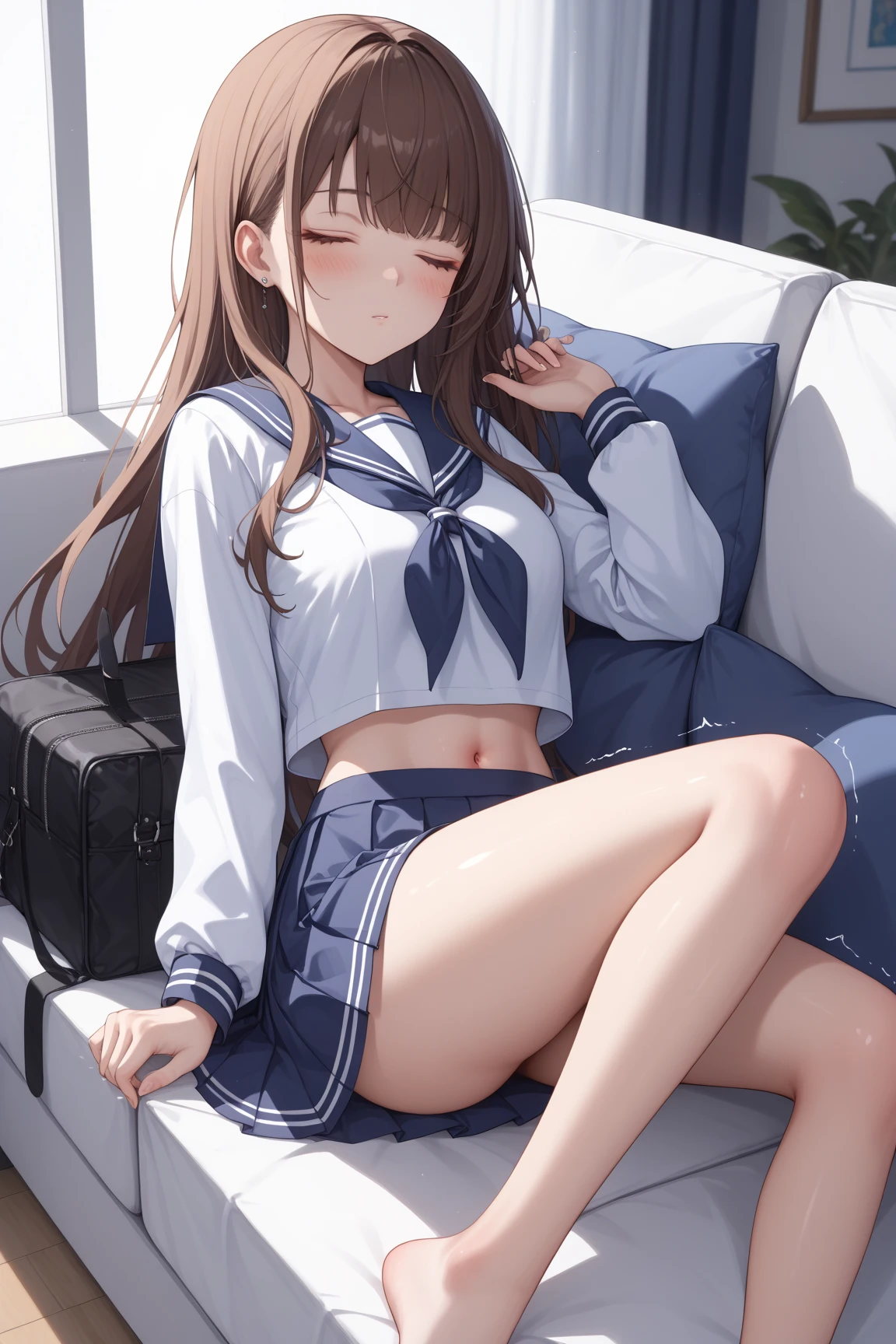 (1 person、alone), Beautiful woman, (Anatomically perfect body, thin、(Pretty Girl JC、Sailor suit:1.2)、 (Baby Face:1.2)、、(Highest quality)、Black Hair, (Half Up:1.2), classroom、(8k, High resolution)、(shy:1.4)、Small breasts, (thin脚、Small Ass)、(vapor:1.1), (Embarrassing:1.3), Black socks、Brown Loafers、High resolutionの顔、Wide Shot、(Pussy juice on panties:1.2), (Extremely detailed white panty), (Cameltoe in panties:1.4), (Lying on the floor:1.3)、(Holding my knees、Put your knees on your chest:1.1), Open your legs, Watery eye