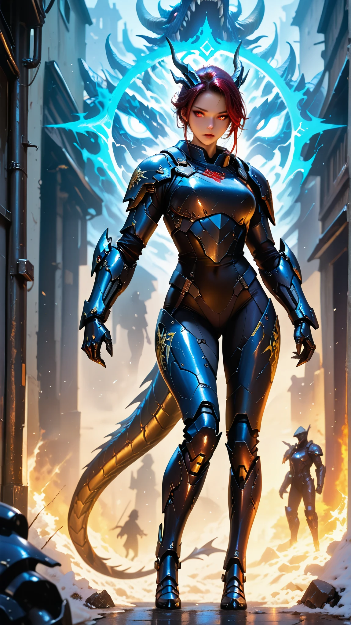 ( masterpiece,),(best quality),Photo Realistic,realism,Super Fine,Is the Perfect Face,perfect body,1 Cool Beauty,Shiny,Cold Beauty,Black Dragon Mechanic Armor,Black Dragon Mechanical Armor,Black Dragon Exoskeleton, Combat Pose ,Cool Pose,,Yingwu,Brave Spirit,Silhouette lighting ,full body photo