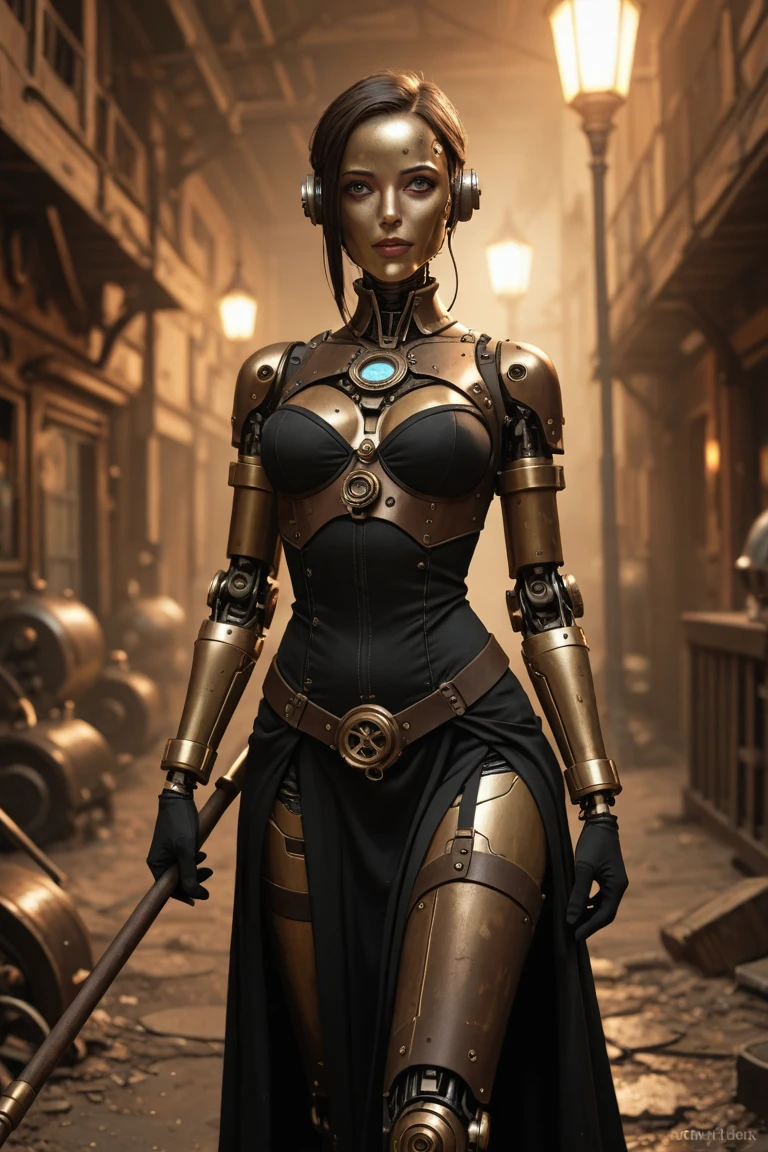 Realistic, photorealistic, high quality, RAW photo, cute sexy woman, full body shot, detailed perfect eyes, messy short hair, in minimalistic black tape clothing, luminism, 8k resolution, by Alphonse Mucha, by Giger, fractal isometrics details bioluminescence, blurred background with some steampunk elements, professional photoshoot, intricately detailed, cinematic, Isometric, dark aesthetic, canon 6d, depth of field