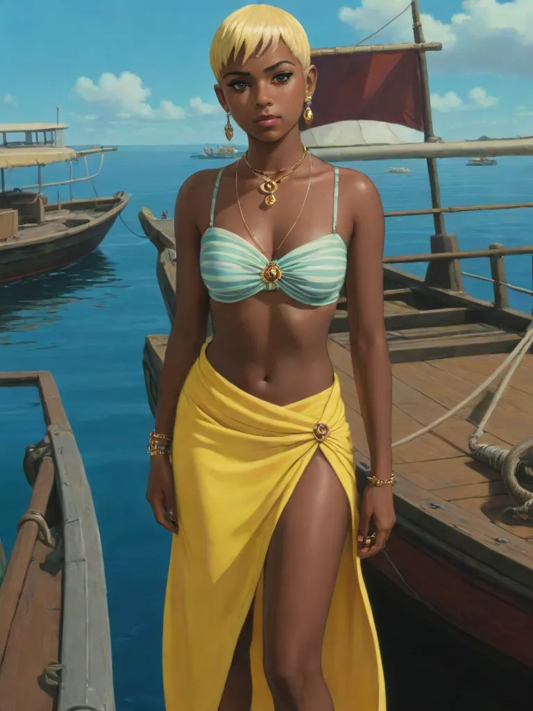 Full body photo from a dark-brown-haired, tanned, 21-year-old Zendaya wearing a short green Egyptian open poncho, with bare shoulders, as she runs along the quayside of a river flowing through a futuristic Egyptian city with her hair and clothes flapping in the rough wind..(Best quality, 4k, Masterpiece :1.3), beautiful blond-faired woman, hyper realistic ebony skin, 1girl, (attractive body :1.4), sit-ups :1.1, (Zendaya:1.3), (wet rainy, wet by rain), ((thin waist)), ultra-detailed face, detailed lips, detailed eyes, double eyelid, side pose, visible curves, pool party, poolside, muscular turned leg