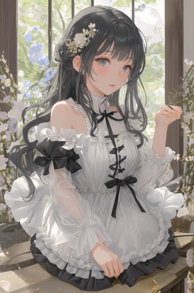 (masterpiece、Highest quality、Very detailed))、One girl、Black Hair、short hair、twintails、blunt bangs、Grey Eyes、evil smile、((Grin))、((lots of piercing))、Small breasts、((white babydoll))、Cowboy Shot、Bedroom Background