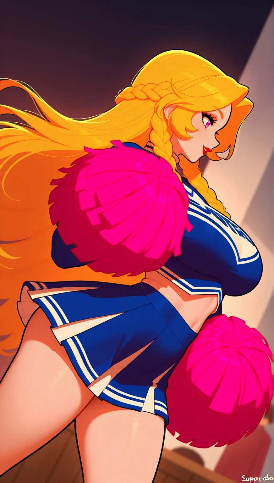 Blonde huge breasts cheerleader.