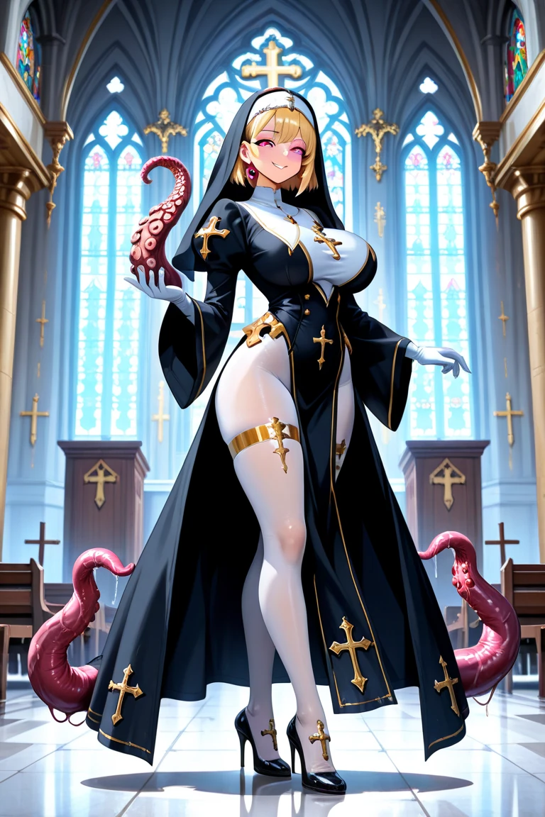 score_9, score_8_up, score_7_up, score_6_up, score_5_up, score_4_up, BREAK,,blunt bangs,long hair,ponytail,Gray Hair,Yellow Eyes,shiny skin,very big breasts,Heavy breathing,((独奏)),((1girl)),oiled skin,Expressionless,first round,Bondage outfit,teen,jitome,Faintly glowing eyes,((breast curtain)),vagina curtain,Fishnet stockings,Long sleeve,latex,((big breasts apart)),sagging breasts,Face Veil,Constraints,Crucifixion,Leg spread,dark background,Barcode tattoo,Tentacles