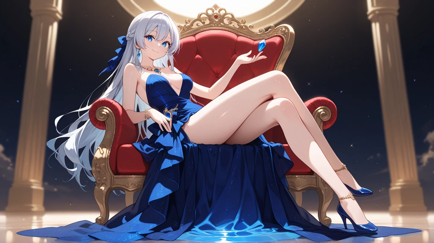 **Pronto**: Anime girl sitting on a red sofa with long white hair, Seductive anime girl, White-haired god, Perfect white-haired girl, Black, Azur Lane style, Wearing a nice dress Cute anime waifu, from the Azur Lane video game, Azur Lane characters, ayaka genshin impact, white haired girl, top rated on pixiv BREAK
  **Resolution**: High resolution (HD, 4K, 8K, 16K), color bit depth 24 bits, 48 bits BREAK
**Image quality**: Detailed rendering of light and shadow for realism within anime style BREAK
**Quality**: Detailed artwork with attention to texture and lighting BREAK
**Style**: anime goddess, portrait zodiac knight girl, highly detailed art gem, zodiac knight girl, enchanting anime girl, Genshin Impact Keqing BREAK
Body shape and complexity: cleavage (between breasts), erection of nipple, hanging breasts, armpits, bare shoulders, breasts, caustics, collarbones, huge breasts, sagging breasts, moles, skin depressions, stomach, thighs, moistwith, Sleek body structure, well-styled clothes, smooth skin texture on the legs BREAK
Color: Gold, Blue, Green (Main) Light Blue, Yellow, Silver, Deep Red (Sub) BREAK
  Worldview: A fusion of manga and anime, modern BREAK