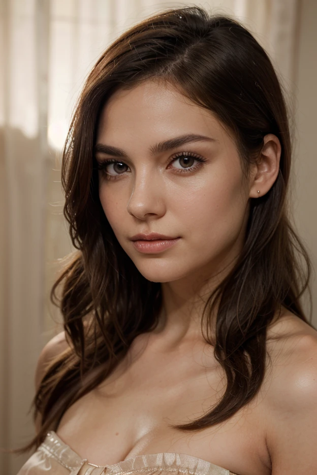 Beautiful 24 year old girl, long brown hair, innocent look, seductive look, no makeup, natural beauty, hyperealistic skin texture, 8K from a red cinematography camera, , "(8k, RAW photo, highest quality, masterpiece: 1.2), 24 years old ultra-fine depiction, clearly visible, girl with dark hair film Kodak iso 400, hyperrealism, detailed skin texture. she at a expensive Restaurant in Miami Beach she is wearing a burgundy dress. its during the night in Miami florida, cinematic shot, shot in iPhone 15.