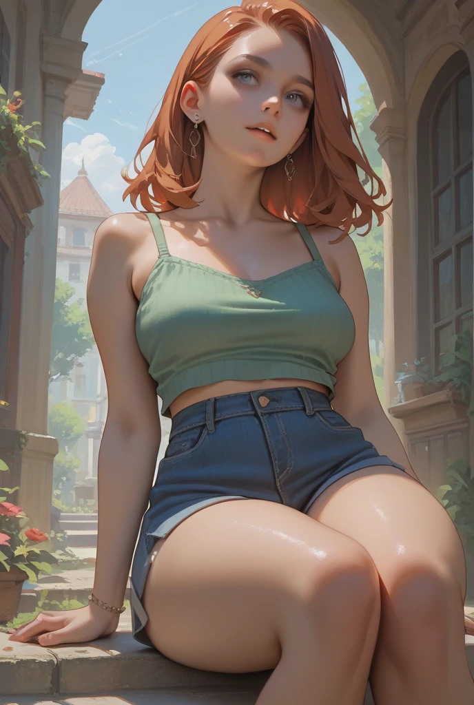 merula, full body, nude, sitting, school, open legs, thighs, high heels