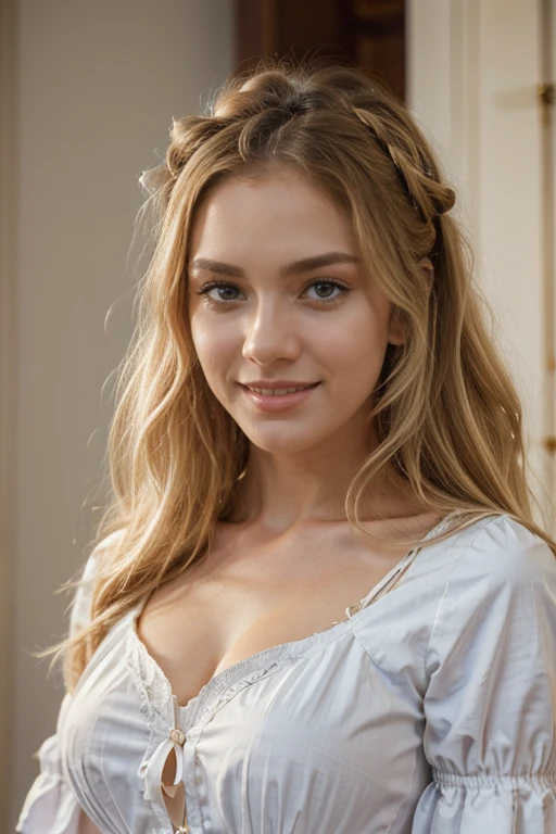 pov_interaction, S389_ViktoriiaAliko, white_off-shoulder_shirt, (high_detail intricate lifelike), eyes, livingroom