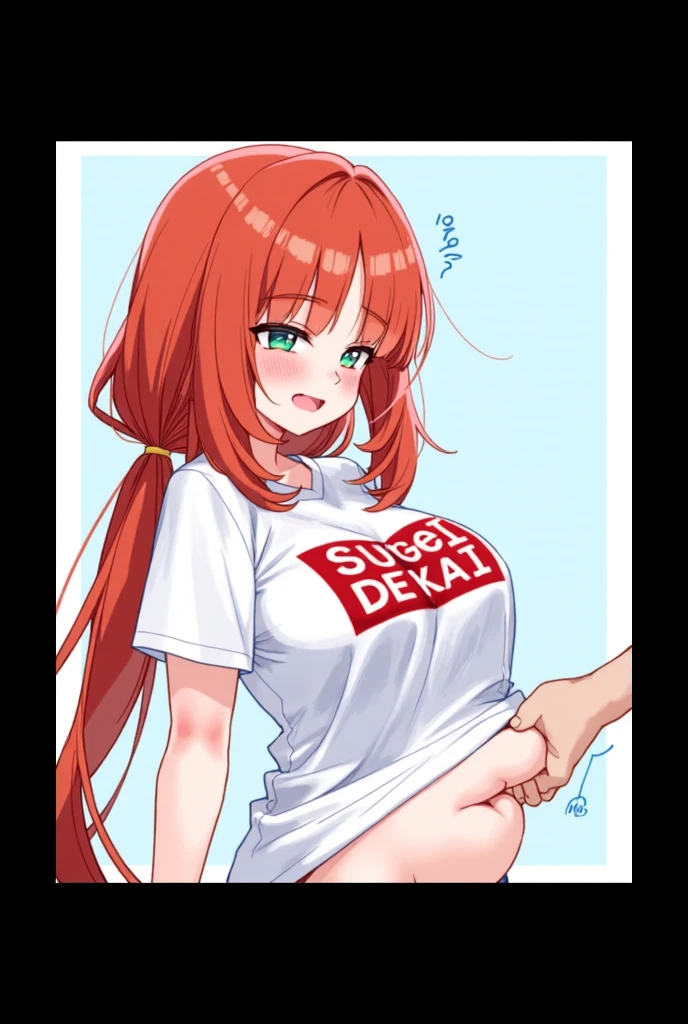 Brown Hair,Long Hair,Red eyes, Wolf Girl,Wolf Ears,Wolf's tail、Large Breasts、T-Shirts(tight)Maxi Dresses、pregnant abdomen、Sticking out tongue、smirk