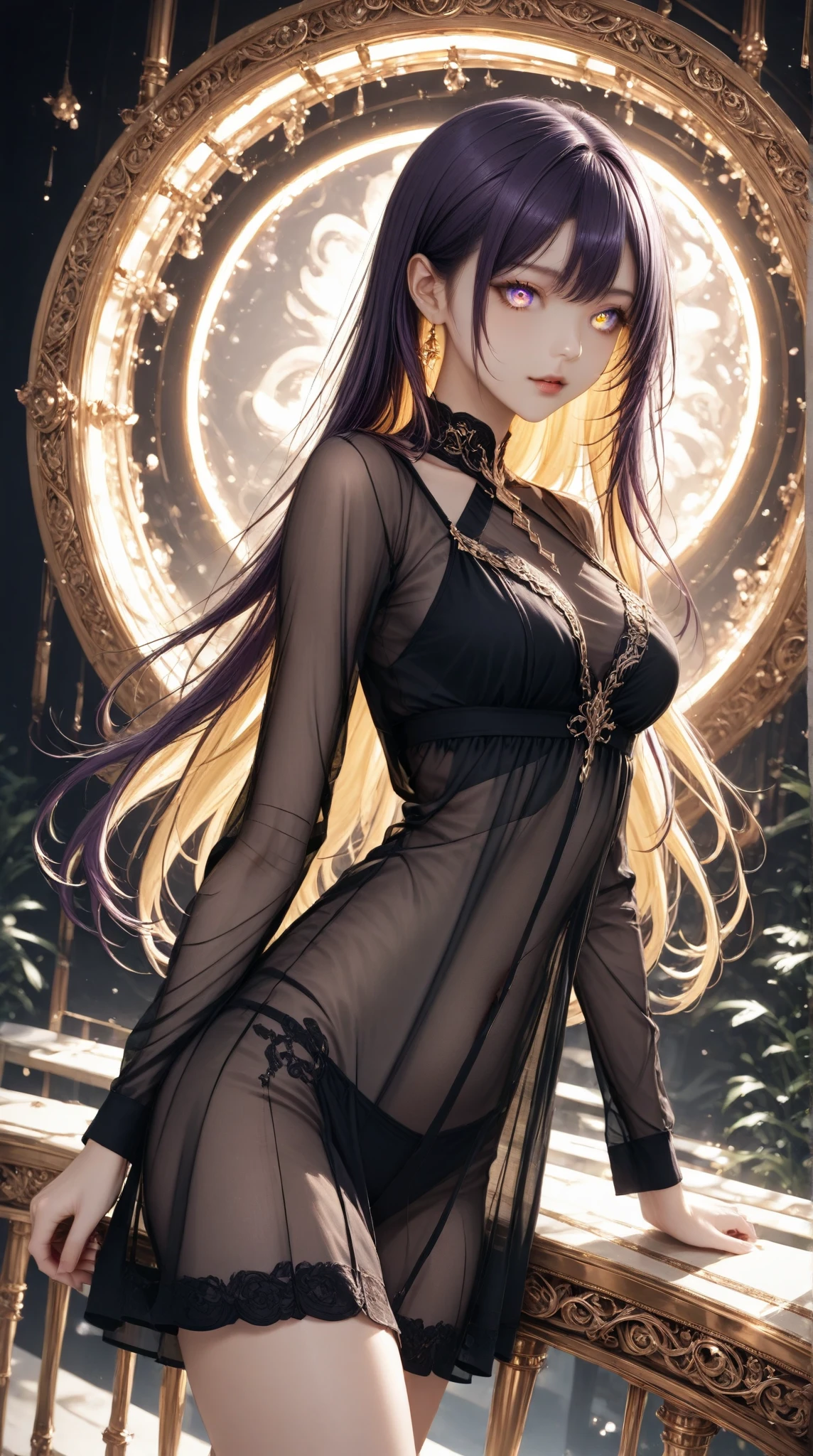 ((Masterpiece, Superb, Super Detailed, High Resolution)), solo, beautiful girl, sparkling eyes, perfect eyes, 15 years old, black and white gold theme,