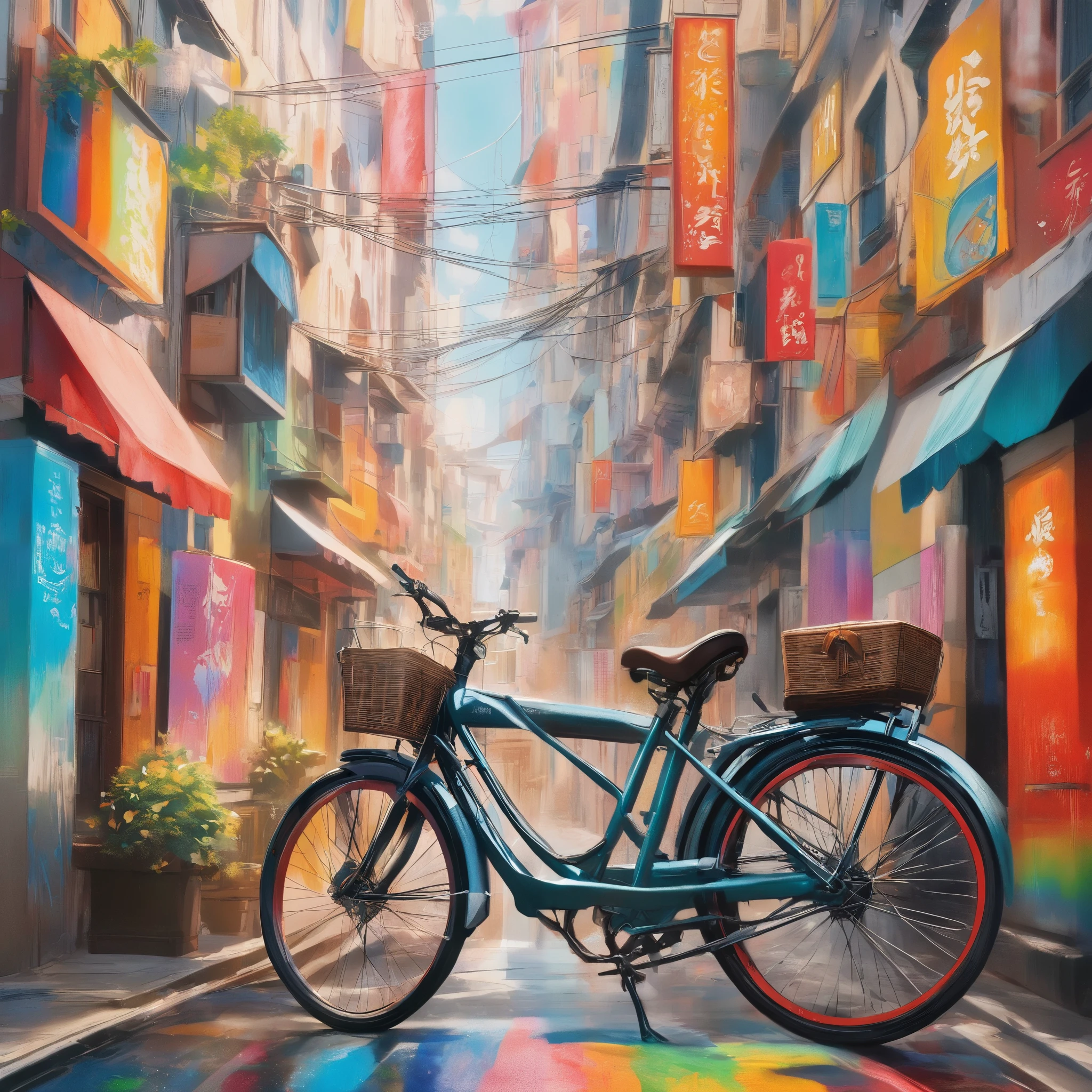 (Japan's Finest Animation, Ghibli style, colorful bright color, 256 multicolor), (Ultra-high resolution output, like spray art 0.2μmmDelicate particles, acrylic gouache versatile color paint, illustration, Precise sketch like a drawing, Clean line art with clean lines), orange cat, One, That cat's occupation is a post office worker, (soft and delicate ultra-fine coat, High quality soft bristles, Extremely realistic detailed fur, Super realism, Ghibli style), (A black leather bag was attached to the front basket of the bicycle、Ride a red bicycle、I will deliver the letter, high detailed Ghibli style, extreme high res), Anime Scene, Ghibli style
