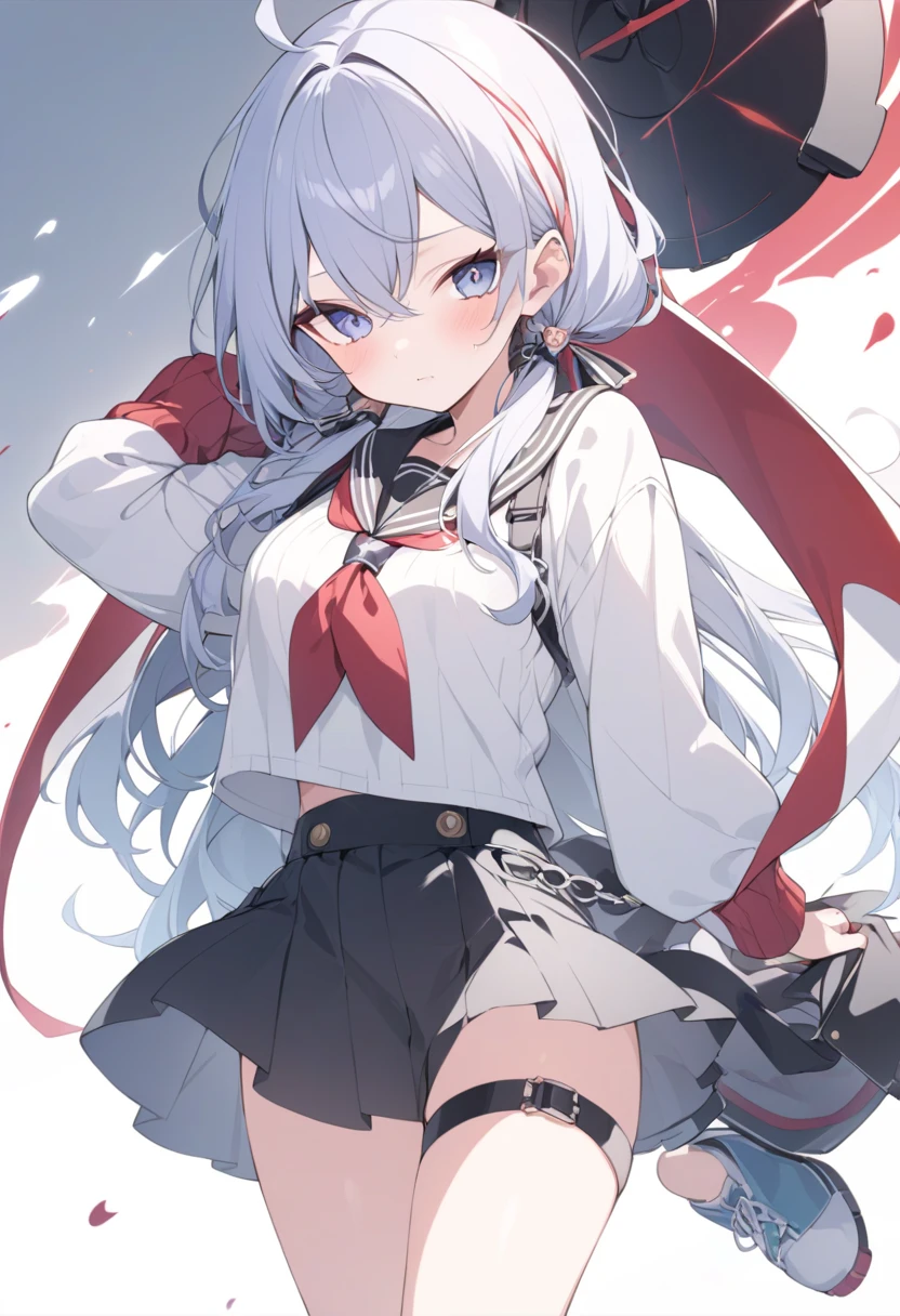 quadratic element，White hair，Red eyes，huge tit， upper legs，Lace transparent white suspender stockings，Short curly hair with a shawl，red high heel pumps，curlies，white colored eyelashes，long eyelasher，Transparent tutu，Lace suspenders，Leg straps，ssmile，Carry skirt corners，Busty，熟妇，Flesh-colored，Fleshy legs，maidennurse