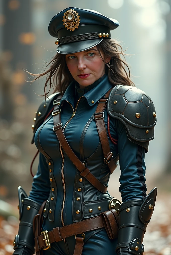 beautiful ((similing)) relytvil posing in (dynamic pose) as a world war 2 diesel punk army officer, black leather uniform with cleavage wearing leather army hat, photo referenced, highest quality, high quality, (detailed face and eyes), dusk lighting,, strong makeup, industrial, outdoor snow forest background ((close up)) <lora:liv_tyler_relytvil_v1_0:0.9>