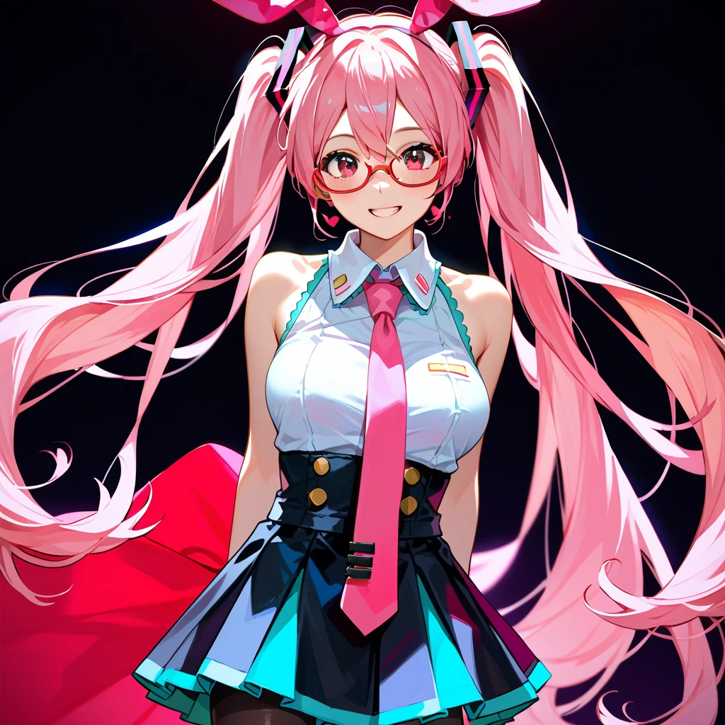 solo,whole body,Standing position right,Light pink hair,Bob Hair,Red Glasses,Bunny girl,casino,smile,Big Breasts,cute,High leg