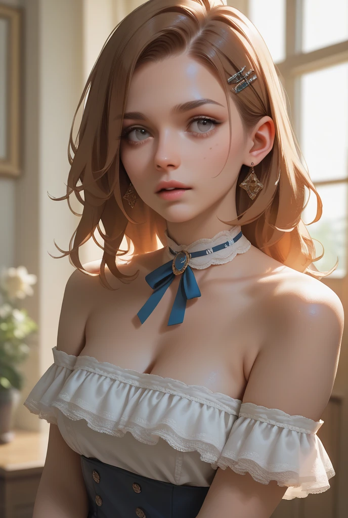 ashley, naked, ribbon on the neck, Skinny body, small bust, very feminine,