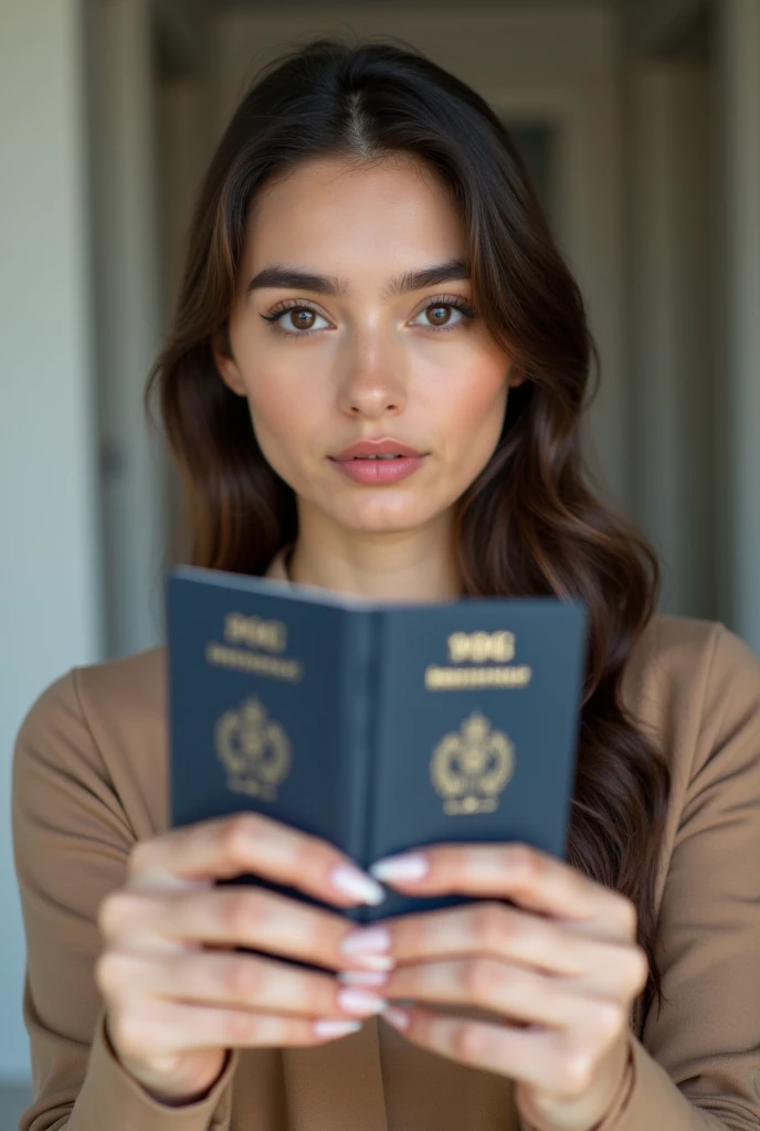(photorealism:1.2), beautiful woman, French, With passport