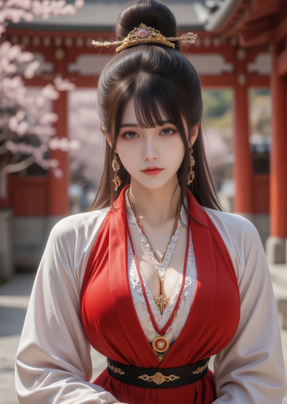 (hyper realstic)、Modern Oiran、(Female Ninja of the 21st Century)、Beautie high-level image quality hight resolution (Realistic) Shorthair、Woman with dark hair、A MILF、Middle-aged woman、Big big、Detailed red-black 、detailed skin textures、超A high resolution、Realistic、Voluptuous body shape、angry looking face、Middle-aged beauty、Beautiful expression、With detailed red-black areola 、detailed brown eyes、long fluffy hair、Kamimei、Very delicate and detailed skin texture、35 years old、{There is a helipad at night((Being on the roof of a skyscraper))}、Modern Oiran、Large cleavage、Large open neckline、bright red lips、Wearing gorgeous clothes, Luxurious and luxurious kimono、ear ornament、Silver collar and necklace、gorgeous hair decoration、