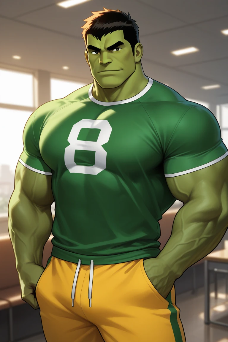 Danny Fenton in a locker room sitting on a wooden bench with football jocks and listening to hypnotic MP.3 player playing subliminals through earbuds in his ears as he is assimilated into their team. Turning into stereotypical football jock just like Dash Baxter. Black hair with blonde highlights. hyper muscles. Big biceps. Big triceps. Big traps. big lats. big deltoids. Big meaty pecs. Swollen crotch bulge. Tenting crotch. Open mouth. Sneer. Cocky smirk. IQ drain. Dumber and dumber. big dumb jock. Jock assimilation. Hypnosis. Hypnotic trance. Brainwashing. Brainwashed. Hypnotized. Entranced. Jock assimilation. Jock conversion. Meathead. Musclehead. Brute. Bro. "I haev to resist. Have to ... break ... free.... Have to ... have to..... I ... m-must.... I ... must grow.... I must obey.... Be a bro.... I must flex.... Must work out.... Get pumped.... Pump muscle up.... Pump brains out.... Bigger and bigger.... Dumber and dumber.... Don't think.... Hate smarts.... Just a big ... dumb ... jock.... Must grow big.... Must be dumb.... A jock like Dash, .... I must become...." Sneering. Smirking. Cocky. Football uniform. Cleats. Shoulder pads. Jockstrap. Coach smiles approvingly and lays a hand on Danny's shoulder pad.