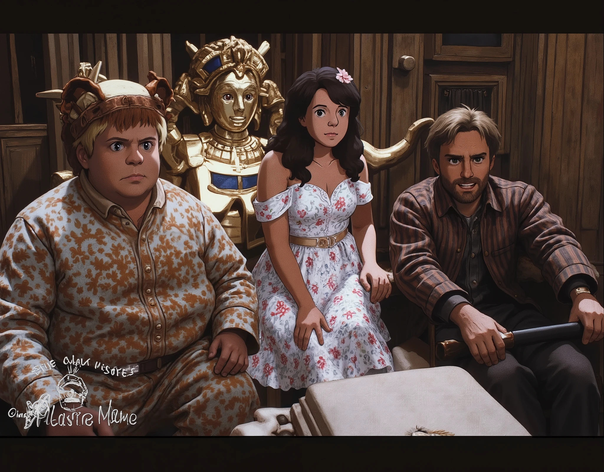 Group of 4 characters wearing cosplay costumes.