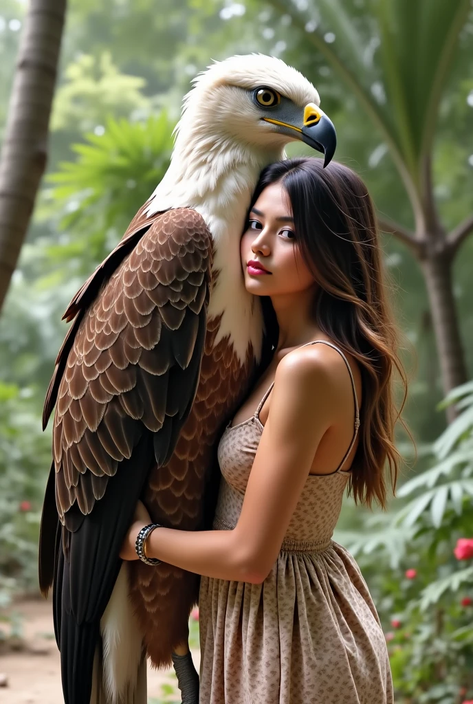 Perfect face, cute girl, big breasts, 22 year old, brown hair, naked, hands and legs tied, blind folded, inside a vulture nest, on a huge tree,