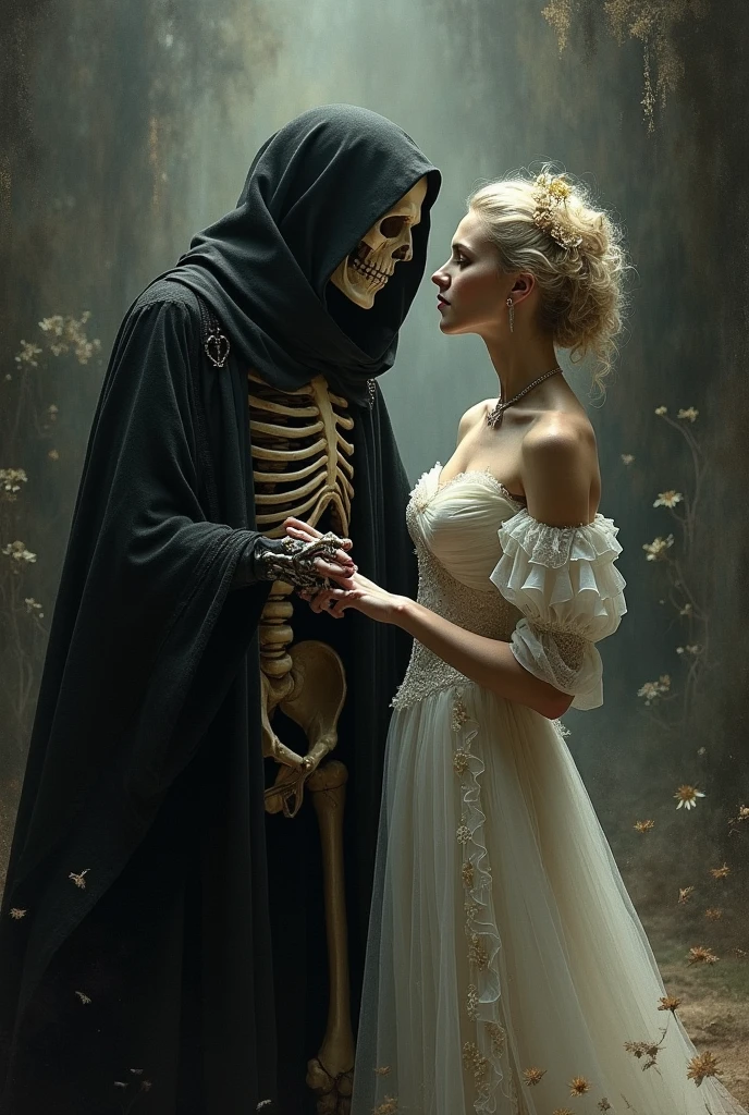 A hand holding a human skull dark Renaissance painting
