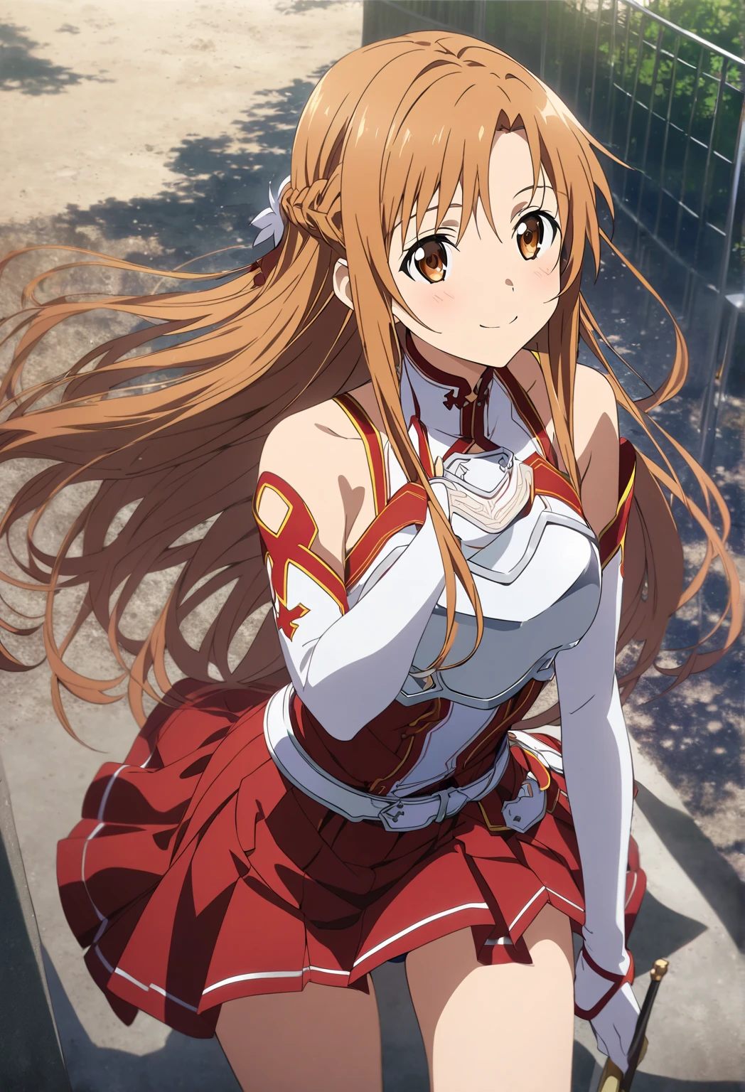 1girl, asuna \(sao\), sword art online, skirt lift,frilled panties,city,masterpiece, best quality, absurdres,