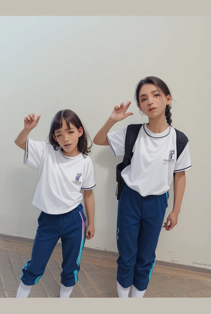 A 10 year old, with brown hair, orange shirt, blue shorts, barefoot. She is a giant 10 kilometers tall and is standing still