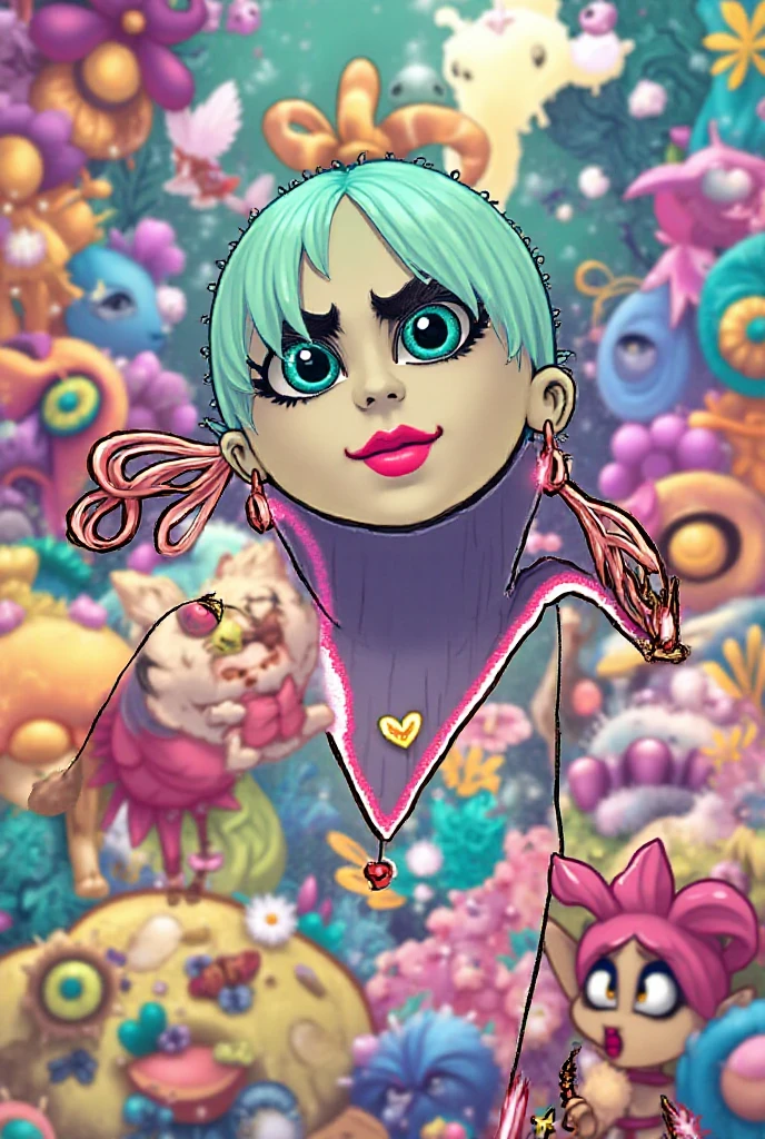 (score_9, score_8_up), score_7_up, score_6_up, score_5_up, score_4_up, Coqueline, 1girl, black skin, pale skin, grey skin, black hair, (purple eyes), skull hat, pointy ears, wasteland, destroyed land, grey sky, dark clouds, upper body, (nosebleed), xaxaxa