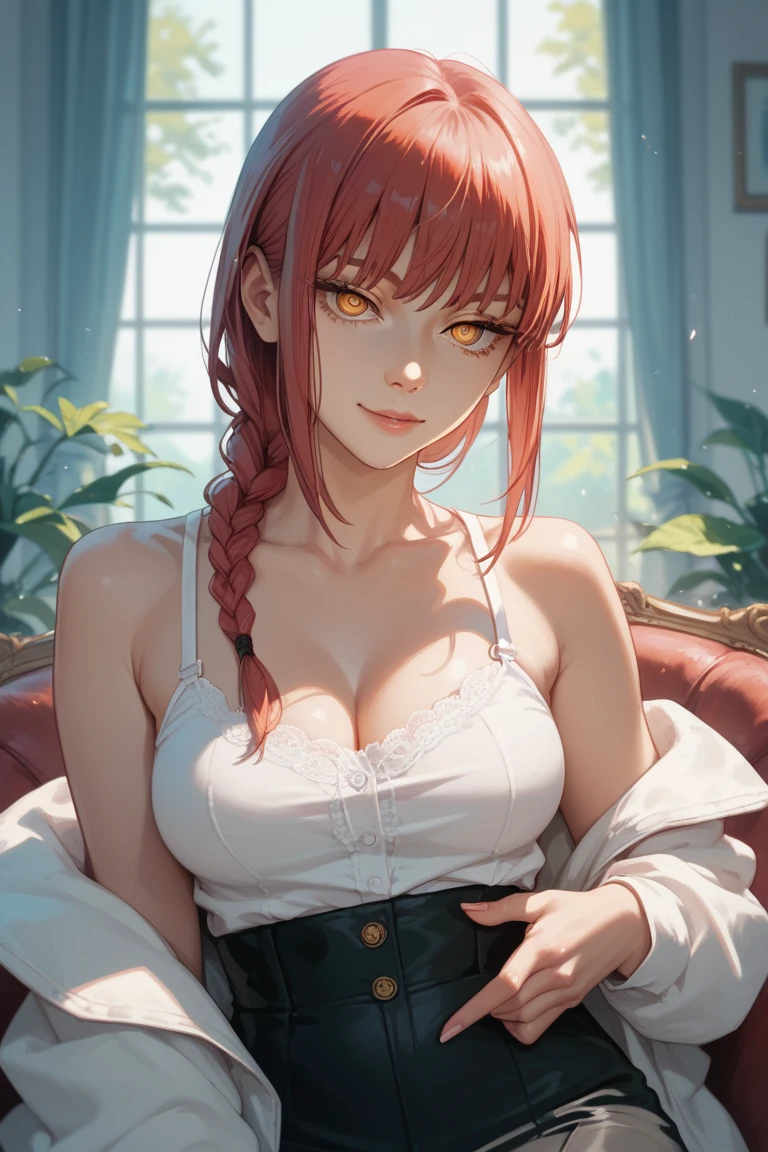  1 woman, (((((UHD))))), (((((masterpiece))))), ((((super detail)))), high details, ((((high quality)))), ((((best quality)))), (((highres))), ((((16k)))), outside daytime, ((Shadows)), red hair, hair over shoulder, side swept bangs, (casual jacket), heart-shaped pupils, one eye closed, sparkling eyes, big beautiful light blue eyes, crystal earrings, grin, bright pupils, (evil smile), red lips, light blush, cheek-to-cheek, sparkle, god rays, backlighting, reflection light, bloom, dutch angle, perspective, from above, ((defined jawline))
