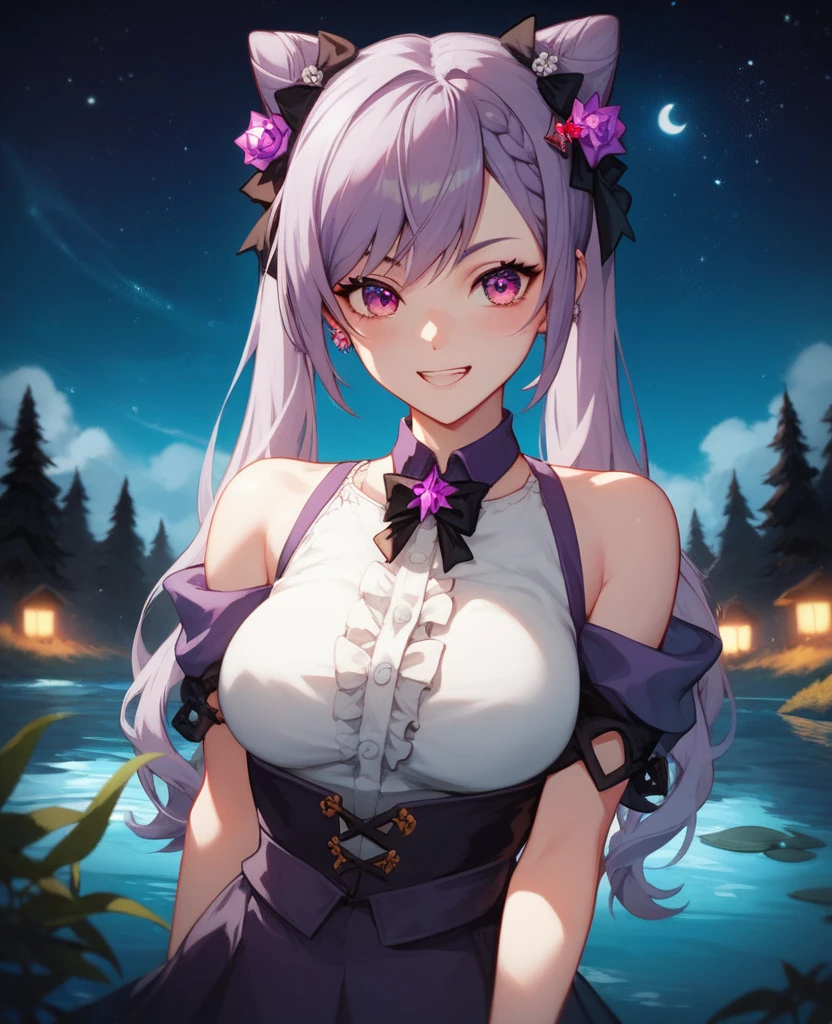 score_9, score_8_up, score_7_up, score_6_up, source_anime, BREAK by ikuchan kaoru, iku, clean color, flat color,1girl, genshin impact, keqing genshin impact, outdoors, in Forest,  face focus, face closeup, face, face only, smug, shy, embarrassed, licking lips, ((seductive)), alluring, seduce, hair over one eye, tongue, licking lips, adjusting hair,  BLACKED, BLACKED CHOKER, BLACKED CLOTHING, BLACKED ATTIRE, MEME ATTIRE, pan african flag bikini, bnwo