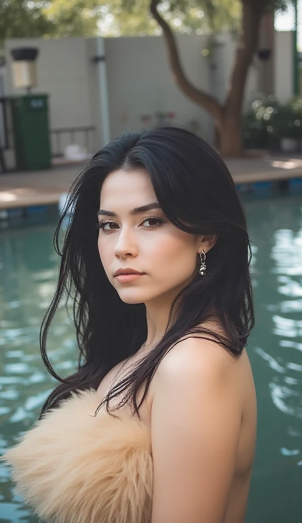 Foto hiper-realista e detalhada de Anitta completamente nua, corpo inteiro, em cima de uma laje e sorrindo, olhar sensual, NSFW