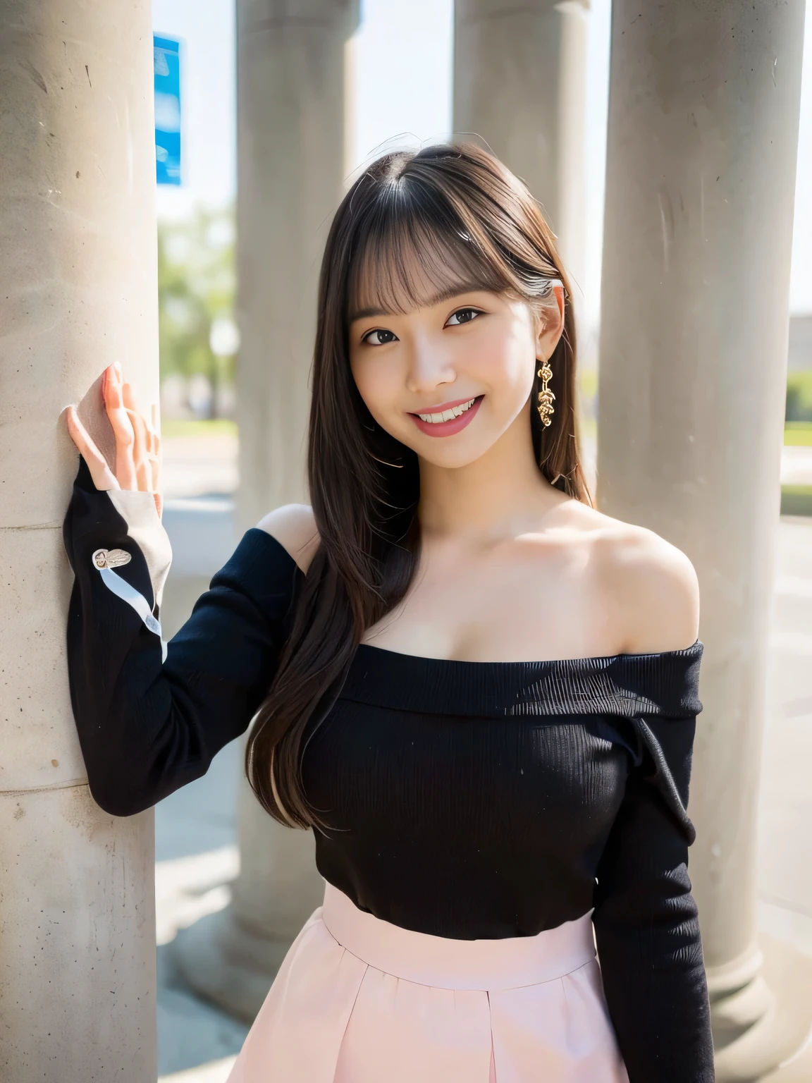 (((portrait of a girl leaning against a pillar and meeting 1.0)))((busy spring shopping mall 1.0))(((best image quality、highest resolution、masterpiece、8k)))、(((Detailed Faces)))(((cute face)))(((babyface)))(((Young contour)))((( adorable facial features)))、((( Blizzard 10 )))((( model body type around student )))((( perfect pose line)))、(((Big 2.0)))(((lapis lazuli large cleavage 2.5)))、(((long straight hair)))、(((Off Shoulder 3.0)))(((colorful overblouse 3.0)))(((colorful overshirt 3.0)))(( pastel shirt ))((( Miniskirt 1.0)))((( Random Pose 1 .0)))(((dynamic posing 1.0)))(((nice posing 1.0)))(((Cute way to walk 1.0)))(((smiling with the corner of their mouth up)))
