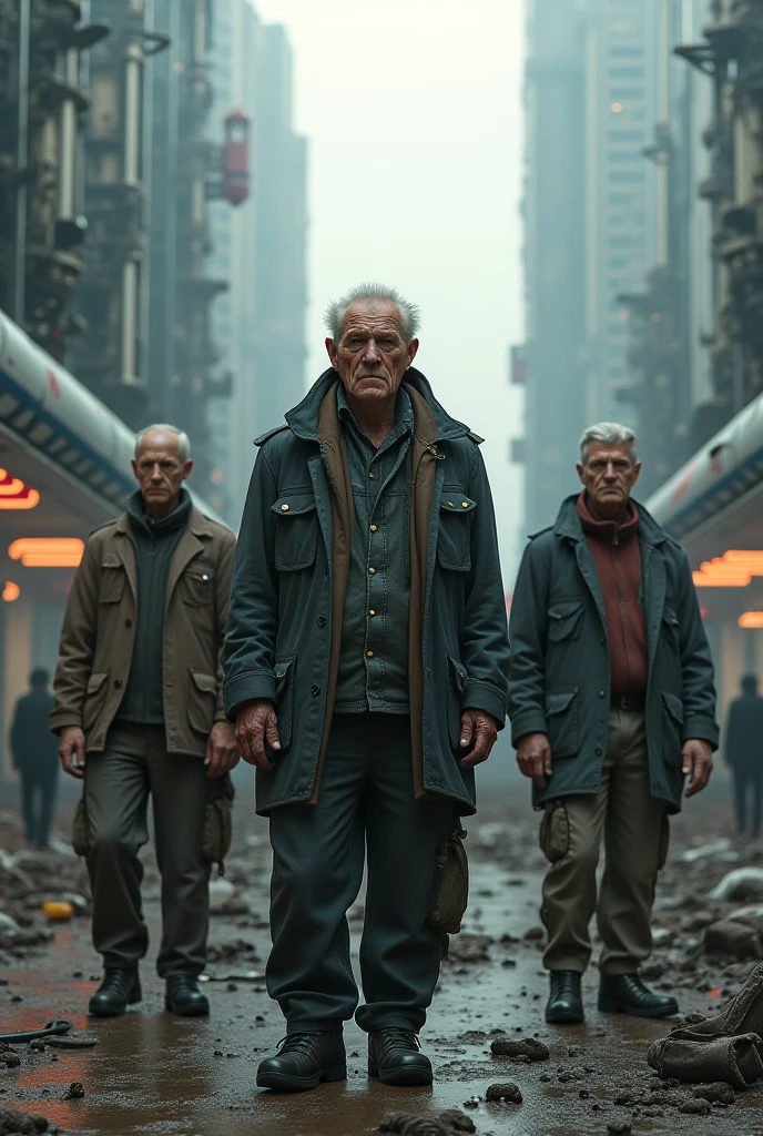 Elderly, retirement, futuristic setting, realism, stark contrasts, doubt