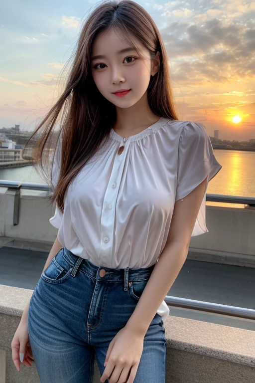 Kazeki Sasaki Girl Wen Jing wearing glasses Flat face Fair skin White shirt Short skirt Extra large and plump breasts Street scene Posture bent over sexy