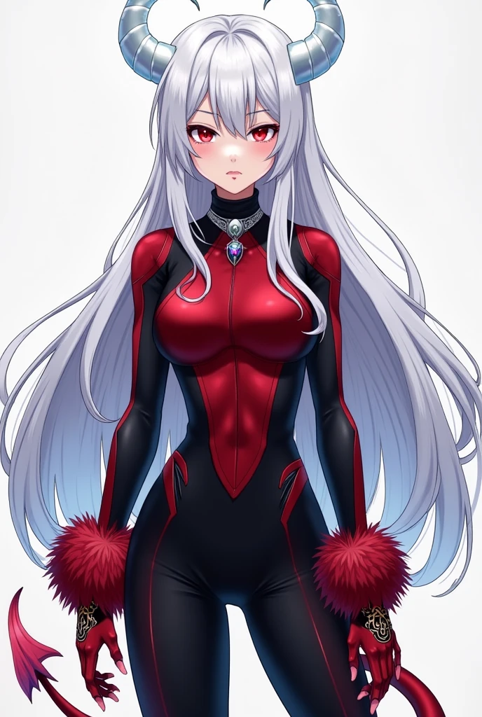 anime art style, 2d, masterpiece, best quality, very aesthetic, absurdres, dynamic shadows, atmosferic, vladilena, (1girl), silver hair, long hair, streaked hair, ((red streak)), (silver eyes), narrowed eyes, detailed eyes, ahoge, hair between eyes, bangs, big breasts, makeup, ((curvy body)), sexy, cic4d4 bodysuit, smile, ((cowboy shot)), standing on one leg, from front, grass, (night), (sky), (clouds), (forest), looking at viewer