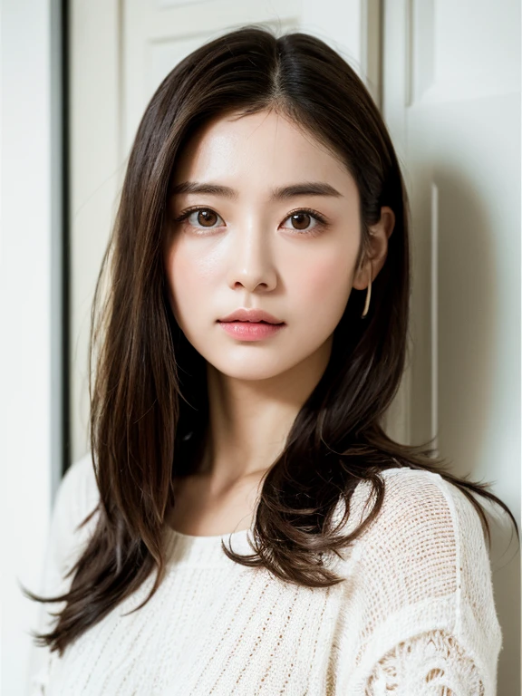 (High reality photograph, high resolusion), Skinny Japanese lady, 30 years old, cute face, detailed face, detailed eyes, various hair style, skinny figure, correct body anatomy, ((looking straight ahead)), facing the camera directly, single photo, a photo captured the best moment expressing the beauty and brains, ((with simple background))