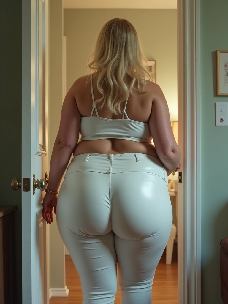 Blonde goddess, fat plus size model in sexy white lingerie and socks, big ass, back, back, on the street, sexy black lingerie, sexy girl, shaggy underwear, stunning view, provocation, very sexy, sensual and seductive, very sexy outfit, full length, crowd, realistic, back