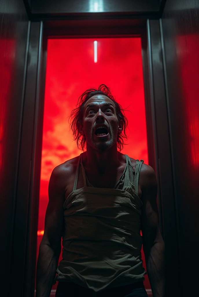 A screaming man getting sucked into a bloody hole in the middle of his living room, gore, blood, nightmare 