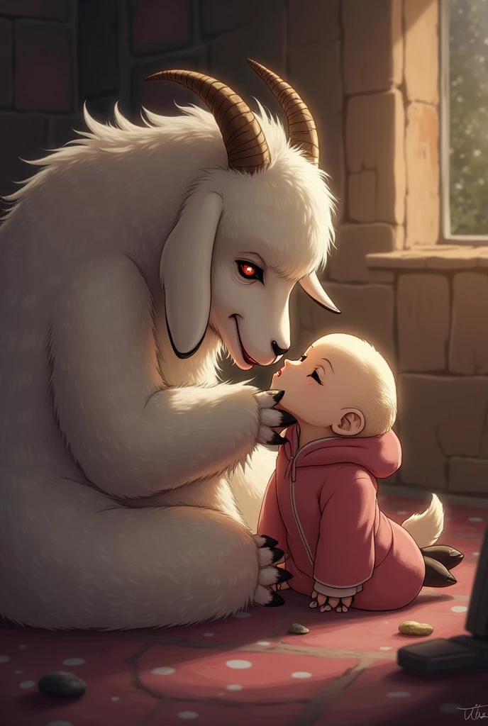 (anthro sheep), (male werewolf) score_9, score_8_up, dream prompt:score_9, beautiful, detailed cute face, blushing, shocked expression, reverse suspended congress, looking surprised, crying, forest, hooves in view ((screaming)), vaginal, sex, saliva, impregnation, spreading legs, arms behind back, grabbing butt, cum, chibi, young