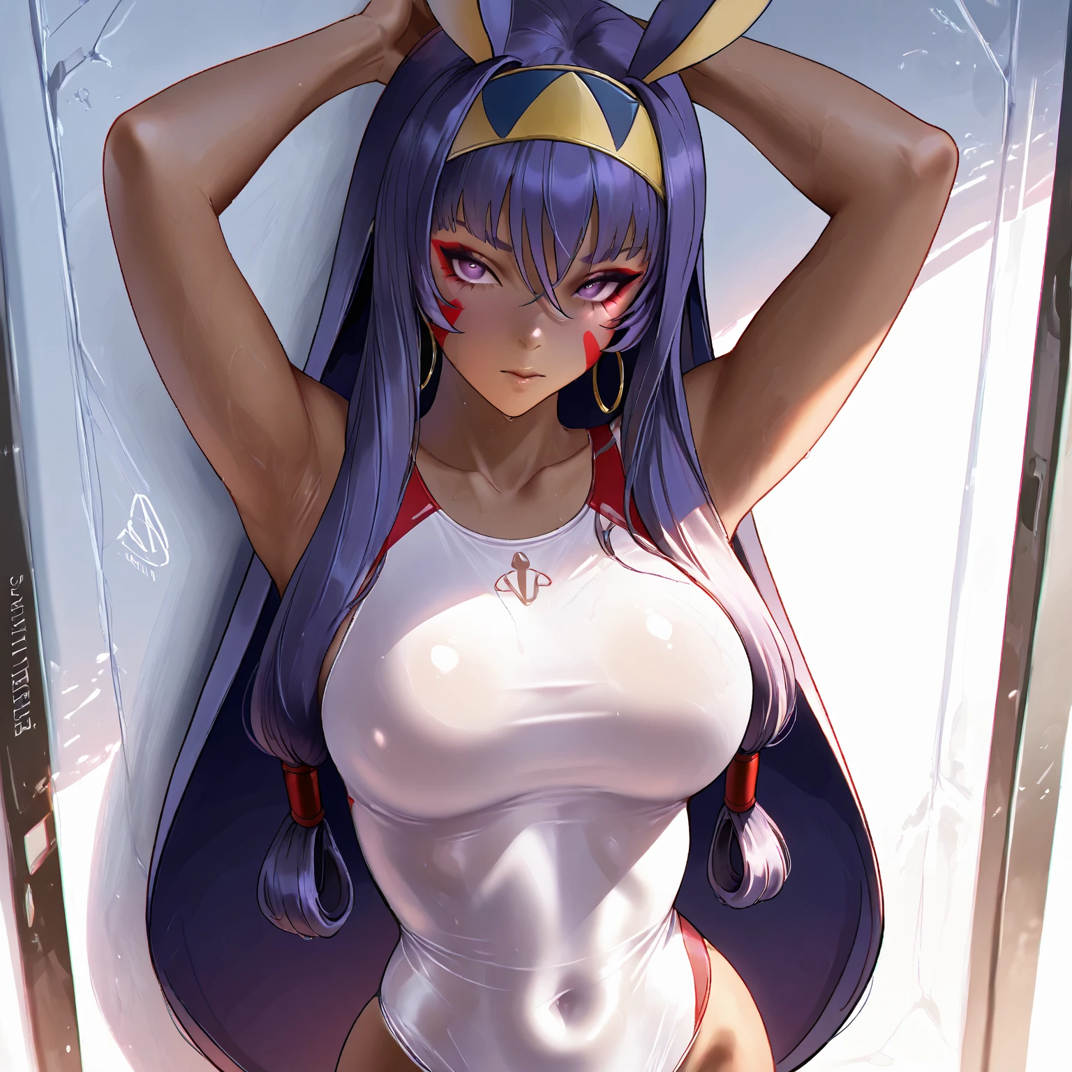(1girl, solo, masterpiece, 4k, best quality:1.2, ((cowboy shot)), best quality:1.2, NICE HANDS, COLORFUL, (perfect hands, perfect anatomy)),
mihoshi, long hair, blue hair, cabbie hat, purple peacoat, long sleeves,
kirara, twintails, pink hair, hair ornament, white tube top, cleavage, frills, midriff, white shorts, short shorts, white overskirt, white thighhighs, white gloves, star on stomach,
((medium breasts, big hips, looking at the viewer)), (ARMS UP, HANDS BEHIND HEAD),
((simple background, white background)), sexy toon,
<lora:GoodHands-vanilla:0.7>