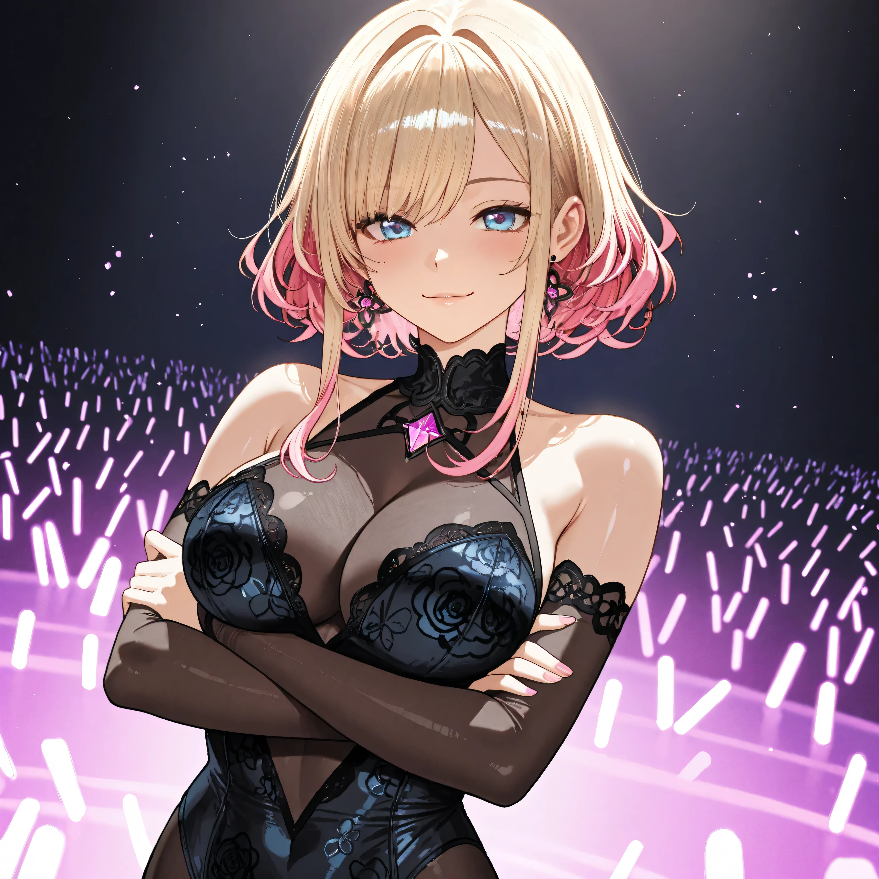 1 girl,nail,put your hand on your face,blonde hair,bob,bangs bangs,purple eyes,front,choker,(speed line:1.1),medium breasts, ((heavy breathing:1.3)), like,全naked,naked,nipple,Erotic,Happy,smile,whole body