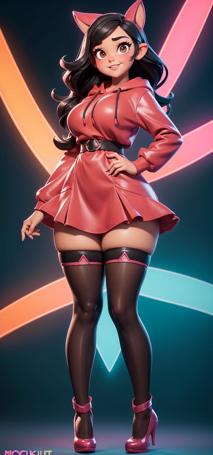 high detailed, masterpiece <lora:p3r3zstyle_v2:0.6> DV_The_Final_Vicious as cartoon character, posing sexy, subtle smile,  pouting, full lips, red hair,  high ponytail, brown eyes, perfect hands, big breast, wide hips, thick thighs, black tshirt, crop top, red skirt, red high heel boots, ultra realistic digital art, a 3D render, photorealism, clean scene, white background, white wall, shinny floor, white floor,  <lora:3DMM_V12:0.8>