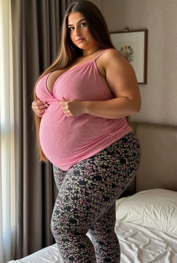 beautiful pregnant woman, beautiful busty woman, amazing stunningly beautiful, most beautiful women ever, enormous natural breasts, voluptuous, deep cleavage, beautiful busty model, sexy, enormous massive huge big boobs, gorgeous face, bright big eyes, sexy makeup, wavy hair, enormous round pregnant belly, massive huge pregnant belly, huge pregnant belly, enormous smooth pregnant belly