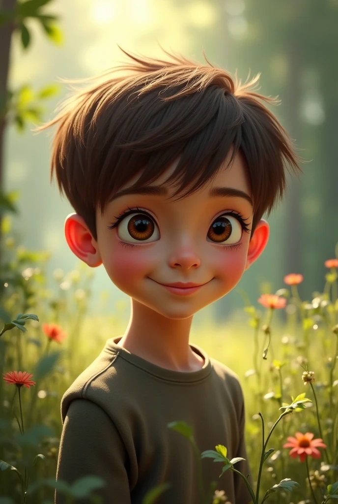 Thin boy with pale skin, one very dark orange eye and the other a military green one, looking up while sticking out his tongue, blushing and sweating 