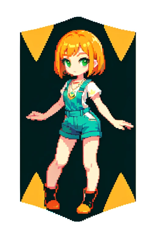 1girl, masterpiece, best quality, chibi, looking at viewer, cowboy shot, reisalin, standing,brown hair, brown eyes, solo, hairclip, earrings, jewelry, short_hair, white_headwear, hat, hair_ornament, brown_gloves, necklace, x hair ornament, braid,